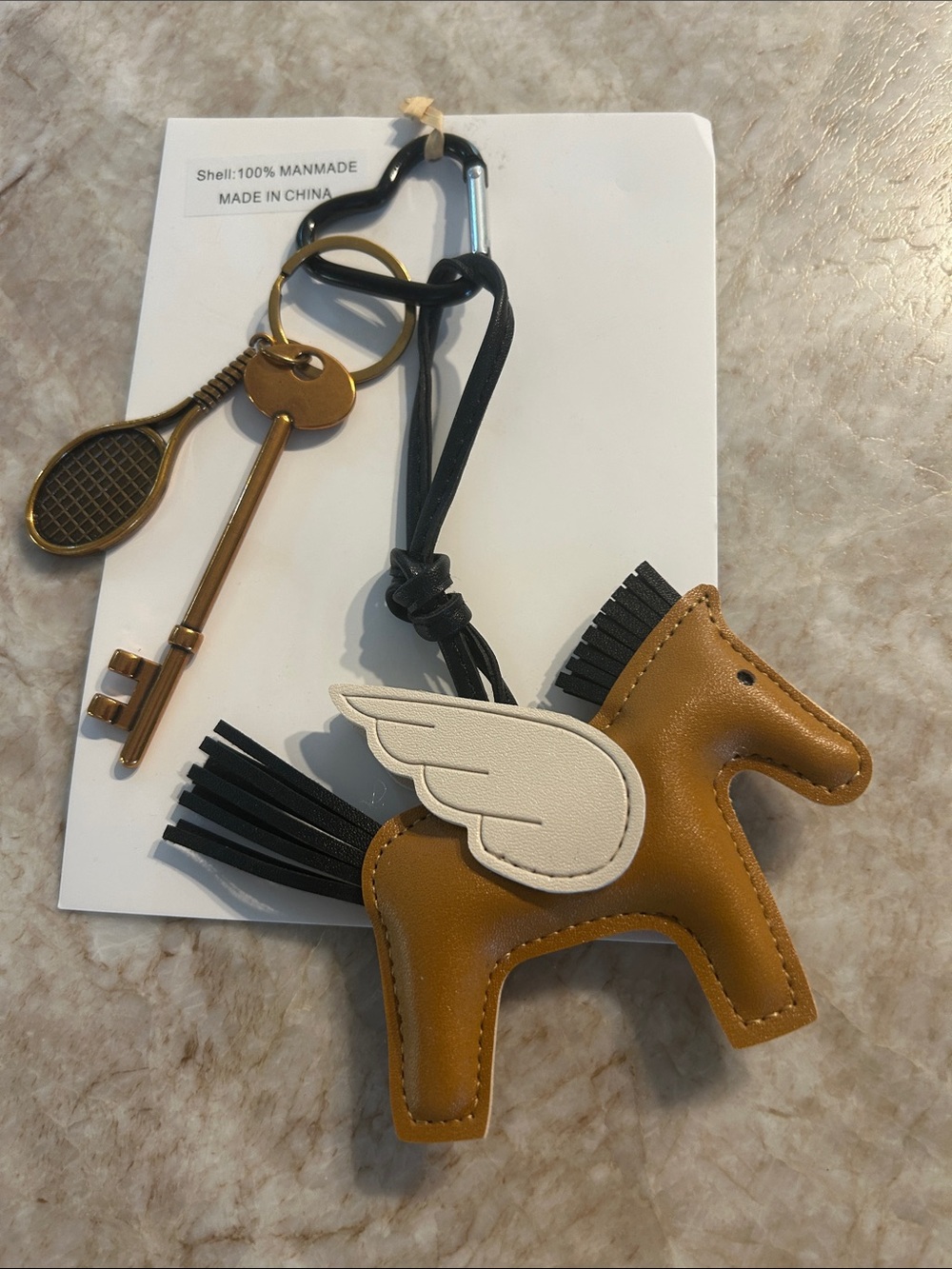 Sharif Tan Winged Pony Charm Key Ring